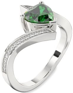 Diamond Emerald Platinum Heart Solitaire Pave Engagement Ring