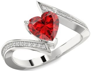 Diamond Ruby Platinum Heart Solitaire Pave Engagement Ring