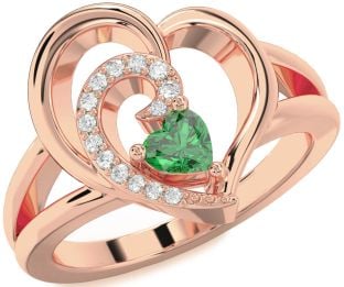 Diamond Emerald Rose Gold Heart Promise Ring