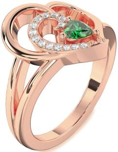 Diamond Emerald Rose Gold Heart Promise Ring