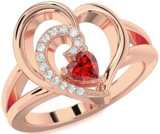 Diamond Ruby Rose Gold Heart Promise Ring