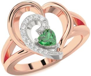 Diamond Emerald Platinum & Rose Gold Heart Promise Ring