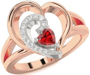 Diamond Ruby Platinum & Rose Gold Heart Promise Ring