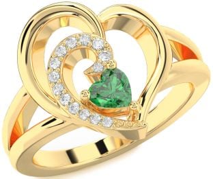Diamond Emerald Gold Heart Promise Ring