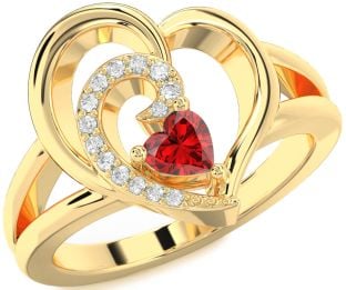 Diamond Ruby Gold Heart Promise Ring