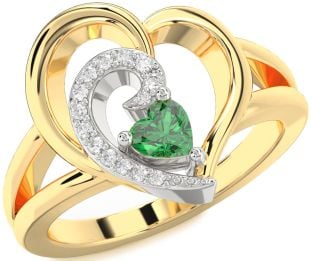 Diamond Emerald Platinum & Yellow Gold Heart Promise Ring