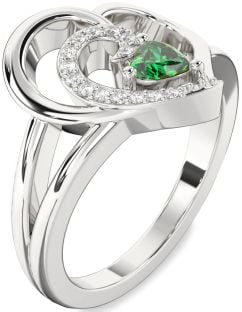 Diamond Emerald Platinum Heart Promise Ring