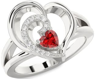 Diamond Ruby Platinum Heart Promise Ring