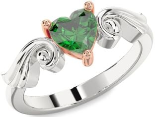 Emerald Platinum & Rose Gold Heart Solitaire Engagement Ring