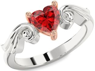 Ruby Platinum & Rose Gold Heart Solitaire Engagement Ring