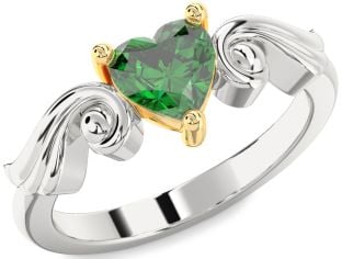 Emerald Platinum & Yellow Gold Heart Solitaire Engagement Ring