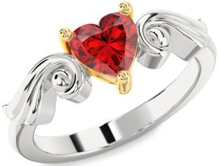 Ruby Platinum & Yellow Gold Heart Solitaire Engagement Ring
