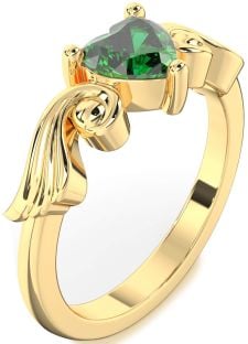 Emerald Gold Heart Solitaire Engagement Ring