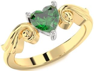 Emerald Platinum & Yellow Gold Heart Solitaire Engagement Ring