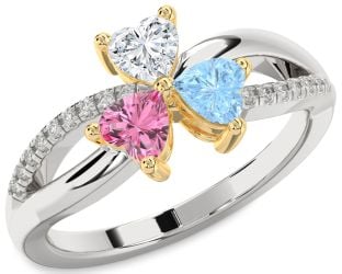 Diamond Platinum & Yellow Gold Shamrock Heart Three Stone Mother's Ring