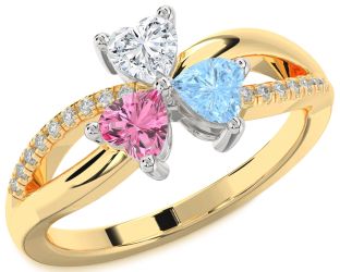 Diamond Platinum & Yellow Gold Shamrock Heart Three Stone Mother's Ring