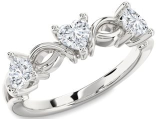 Diamond Platinum Heart Knot Three Stone Ring