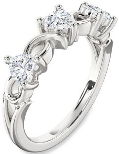 Diamond Platinum Heart Knot Three Stone Ring