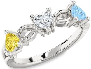 Platinum Heart Knot Three Stone Mother's Ring