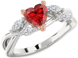 Diamond Ruby Platinum & Rose Gold Heart Engagement Ring