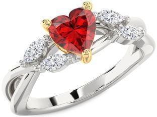 Diamond Ruby Platinum & Yellow Gold Heart Engagement Ring