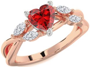 Diamond Ruby Platinum & Rose Gold Heart Engagement Ring