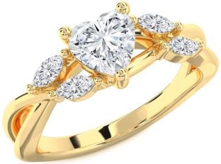 Diamond Gold Silver Heart Engagement Ring