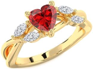 Diamond Ruby Gold Heart Engagement Ring