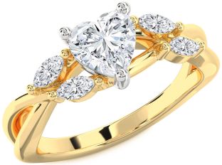 Diamond Gold Silver Heart Engagement Ring