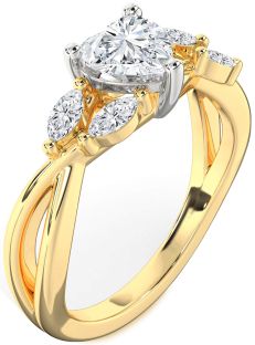 Diamond Gold Silver Heart Engagement Ring