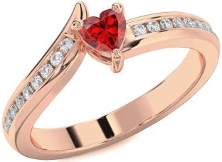Diamond Ruby Rose Gold Heart Pave Promise Ring