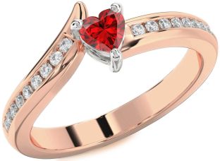 Diamond Ruby Platinum & Rose Gold Heart Pave Promise Ring