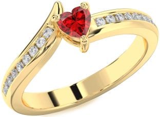Diamond Ruby Gold Heart Pave Promise Ring