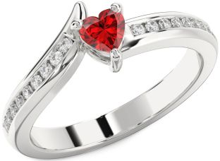 Diamond Ruby Platinum Heart Pave Promise Ring