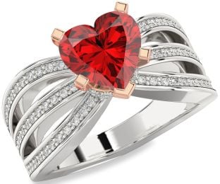 Diamond Ruby Platinum & Rose Gold Heart Solitaire Pave Engagement Ring