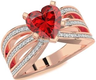 Diamond Ruby Rose Gold Heart Solitaire Pave Engagement Ring