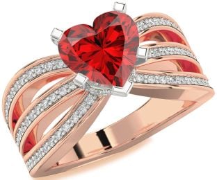 Diamond Ruby Platinum & Rose Gold Heart Solitaire Pave Engagement Ring
