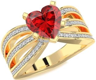 Diamond Ruby Gold Heart Solitaire Pave Engagement Ring