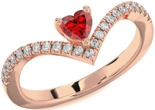 Diamond Ruby Rose Gold Heart Pave Promise Ring