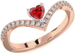 Diamond Ruby Platinum & Rose Gold Heart Pave Promise Ring