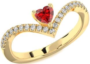 Diamond Ruby Gold Heart Pave Promise Ring