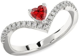 Diamond Ruby Platinum Heart Pave Promise Ring