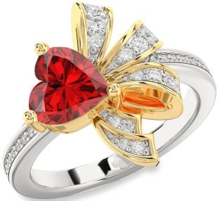 Diamond Ruby Platinum & Yellow Gold Heart Pave Promise Ring