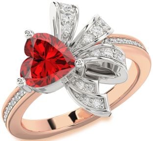 Diamond Ruby Platinum & Rose Gold Heart Pave Promise Ring