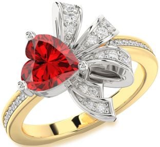 Diamond Ruby Platinum & Yellow Gold Heart Pave Promise Ring