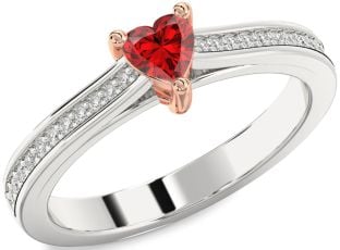 Diamond Ruby Platinum & Rose Gold Heart Pave Promise Ring
