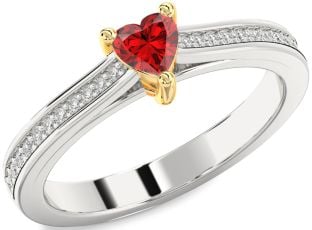 Diamond Ruby Platinum & Yellow Gold Heart Pave Promise Ring
