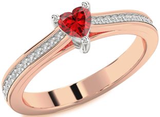 Diamond Ruby Platinum & Rose Gold Heart Pave Promise Ring