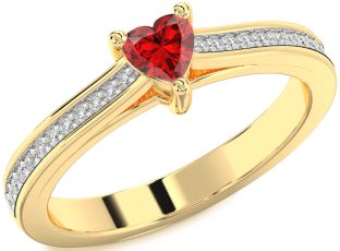 Diamond Ruby Gold Heart Pave Promise Ring