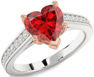 Diamond Ruby Platinum & Rose Gold Heart Solitaire Pave Engagement Ring